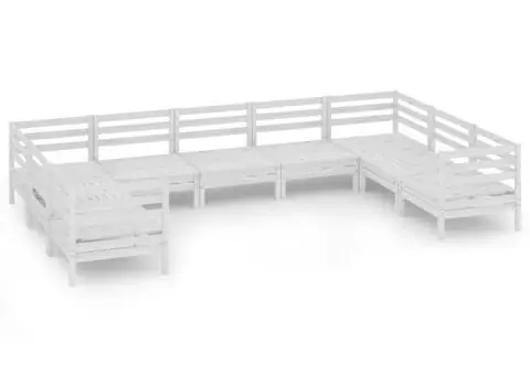Set mobilier de grădină, 9 piese, alb, lemn masiv pin - 2/5