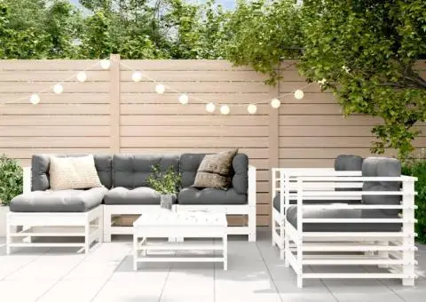 Set mobilier de grădină, 7 piese, alb, lemn masiv de pin - 1/5