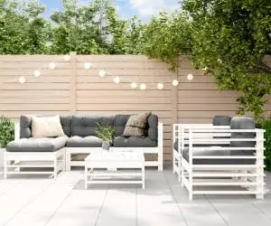 vidaXL Set mobilier de grădină, 7 piese, alb, lemn masiv de pin
