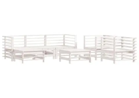 Set mobilier de grădină, 7 piese, alb, lemn masiv de pin - 2/5