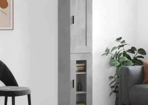 Dulap înalt, gri beton, 34,5x34x180 cm, lemn prelucrat - 1/5