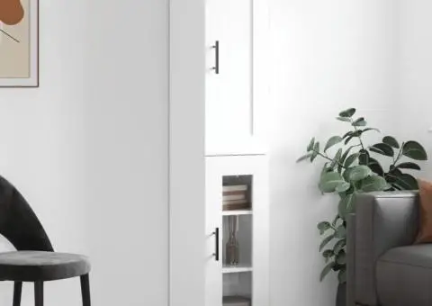 Dulap înalt, alb extralucios, 34,5x34x180 cm, lemn prelucrat - 1/5