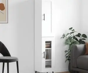 vidaXL Dulap înalt, alb extralucios, 34,5x34x180 cm, lemn prelucrat