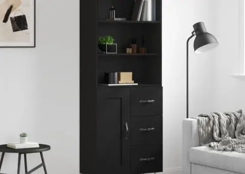 Dulap înalt, negru, 69,5x34x180 cm, lemn compozit - 1/5