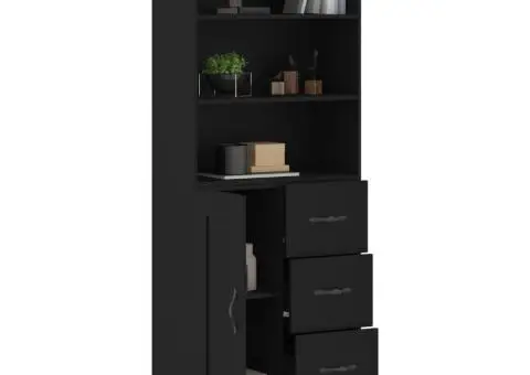 Dulap înalt, negru, 69,5x34x180 cm, lemn compozit - 3/5