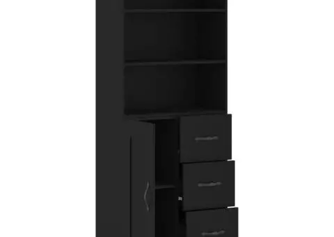Dulap înalt, negru, 69,5x34x180 cm, lemn compozit - 4/5
