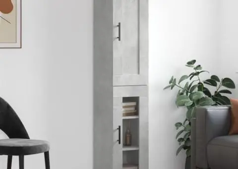 Dulap înalt, gri beton, 34,5x34x180 cm, lemn prelucrat - 1/5