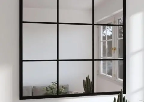 Oglindă de perete, negru, 60x60 cm, metal - 1/5