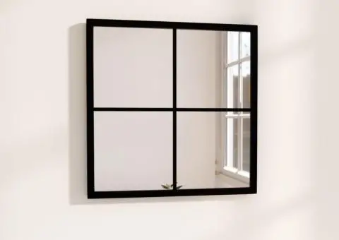 Oglindă de perete, negru, 40x40 cm, metal - 1/5