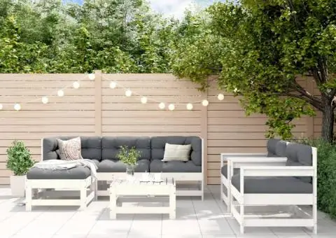 Set mobilier de grădină, 7 piese, alb, lemn masiv de pin - 1/5