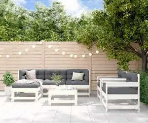vidaXL Set mobilier de grădină, 7 piese, alb, lemn masiv de pin