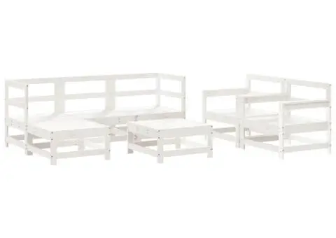 Set mobilier de grădină, 7 piese, alb, lemn masiv de pin - 2/5