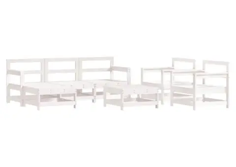 Set mobilier de grădină, 7 piese, alb, lemn masiv de pin - 2/5