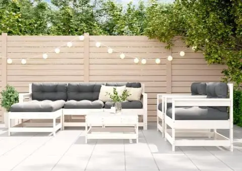 Set mobilier de grădină, 7 piese, alb, lemn masiv de pin - 1/5