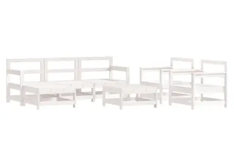 Set mobilier de grădină, 7 piese, alb, lemn masiv de pin - 2/5