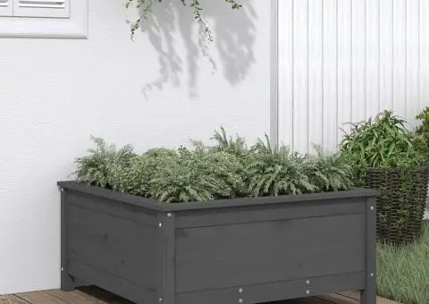 Jardinieră de grădină, gri, 82,5x82,5x39 cm, lemn masiv pin - 1/5
