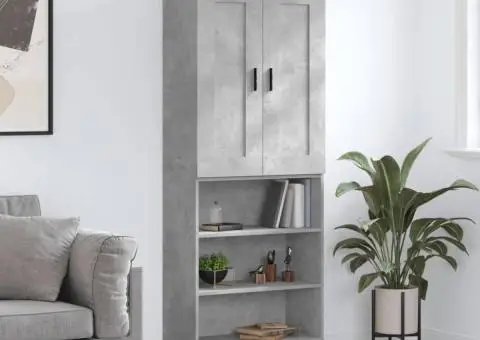 Dulap înalt, gri beton, 69,5x34x180, lemn compozit - 1/5