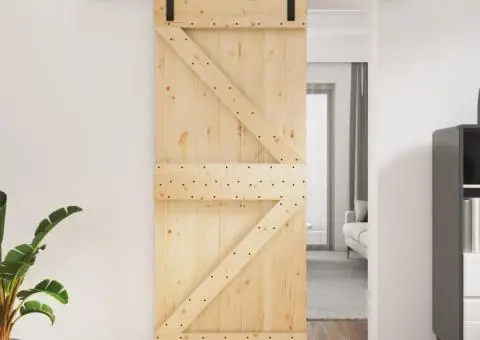 Ușă glisantă cu set de feronerie 85x210 cm, lemn masiv de pin - 1/5