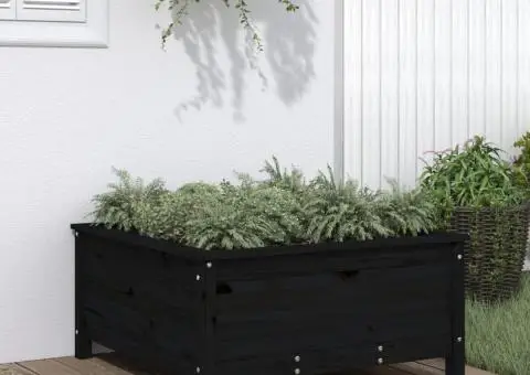 Jardinieră de grădină, negru, 82,5x82,5x39 cm lemn masiv de pin - 1/5