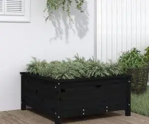 vidaXL Jardinieră de grădină, negru, 82,5x82,5x39 cm lemn masiv de pin