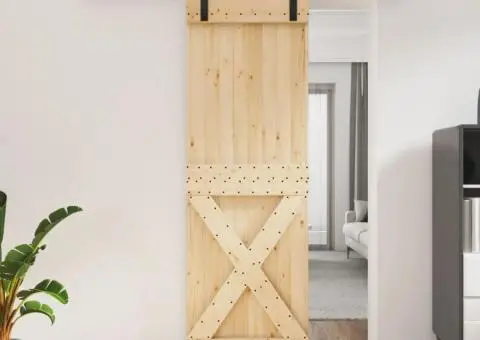 Ușă glisantă cu set de feronerie 70x210 cm, lemn masiv de pin - 1/5