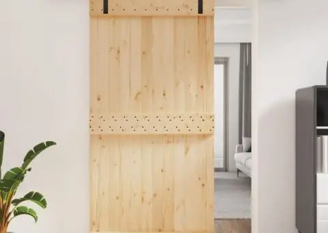 Ușă glisantă cu set feronerie, 100x210 cm, lemn masiv de pin - 1/5