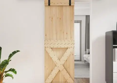 Ușă glisantă cu set de feronerie 70x210 cm, lemn masiv de pin - 1/5