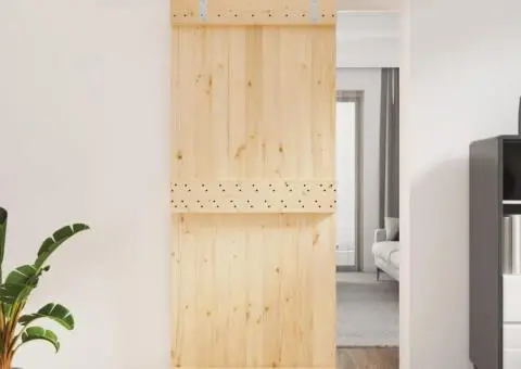 Ușă glisantă cu set de feronerie 85x210 cm, lemn masiv de pin - 1/5