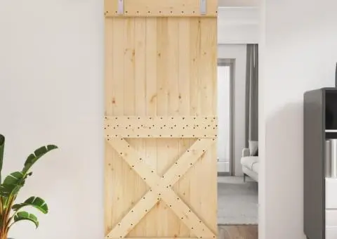 Ușă glisantă cu set feronerie, 90x210 cm, lemn masiv de pin - 1/5