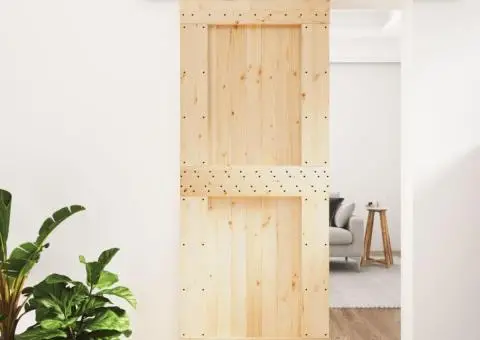 Ușă glisantă cu set de feronerie 85x210 cm, lemn masiv de pin - 1/5