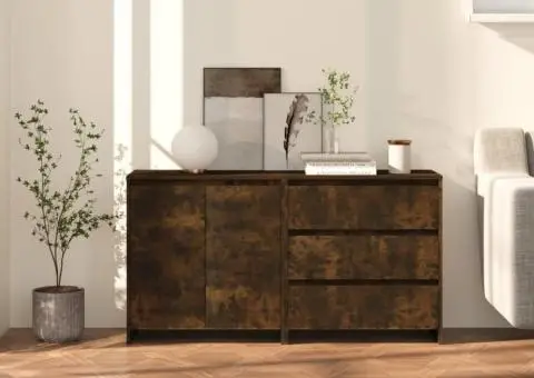 Servantă, 2 piese, stejar fumuriu, lemn prelucrat - 1/5