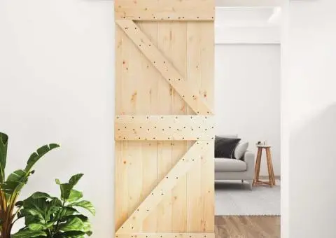 Ușă glisantă cu set de feronerie 85x210 cm, lemn masiv de pin - 1/5