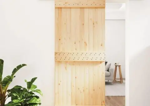 Ușă glisantă cu set feronerie, 90x210 cm, lemn masiv de pin - 1/5