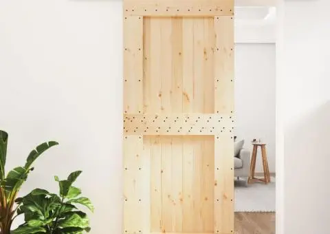 Ușă glisantă cu set feronerie, 90x210 cm, lemn masiv de pin - 1/5