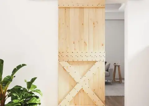 Ușă glisantă cu set de feronerie 85x210 cm, lemn masiv de pin - 1/5