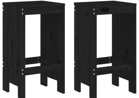 Taburete de bar, 2 buc., negru, 40x36x75 cm, lemn masiv de pin - 2/5