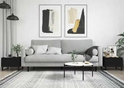 Măsuțe de cafea, 2 buc., negru, 50x46x35 cm, lemn prelucrat - 1/5