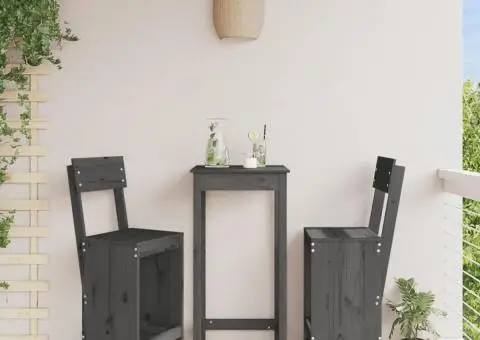 Taburete de bar, 2 buc., gri, 40x48,5x115,5 cm, lemn masiv pin - 1/5