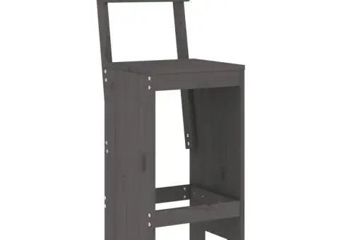 Taburete de bar, 2 buc., gri, 40x48,5x115,5 cm, lemn masiv pin - 3/5