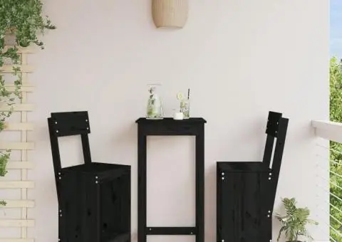 Taburete de bar, 2 buc., negru, 40x48,5x115,5 cm lemn masiv pin - 1/5