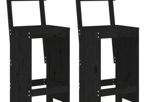 Taburete de bar, 2 buc., negru, 40x48,5x115,5 cm lemn masiv pin - 2/5