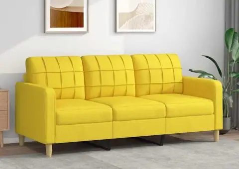 Canapea cu 3 locuri, galben deschis, 180 cm, material textil - 1/5