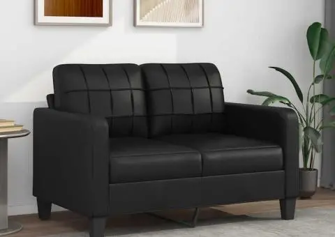 Canapea cu 2 locuri, negru, 120 cm, piele ecologică - 1/5