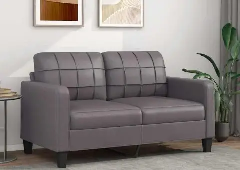 Canapea cu 2 locuri, gri, 140 cm, piele ecologică - 1/5