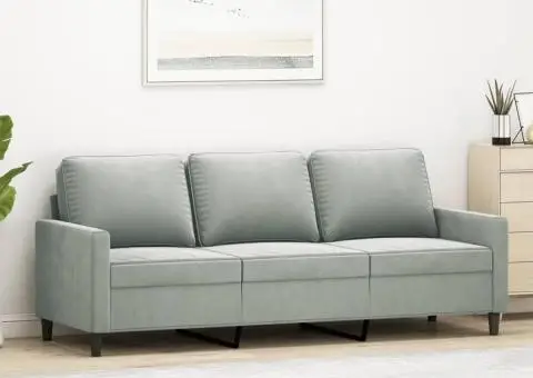 Canapea cu 3 locuri, gri deschis, material 180CM catifea - 1/5