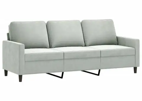Canapea cu 3 locuri, gri deschis, material 180CM catifea - 2/5