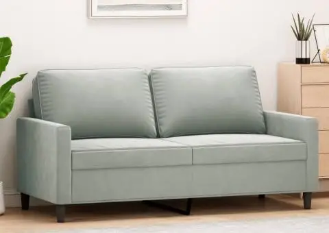 Canapea cu 2 locuri, gri deschis, 140 cm, catifea - 1/5