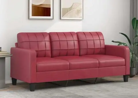 Canapea cu 3 locuri, roșu vin, 180 cm, piele ecologică - 1/5