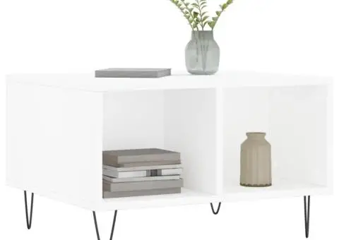 Măsuță de cafea, alb, 60x50x36,5 cm, lemn compozit - 3/5