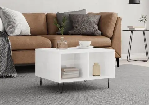 Măsuță de cafea, alb extralucios, 60x50x36,5 cm, lemn compozit - 1/5